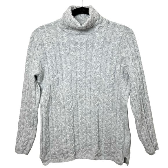 Garnet Hill Cashmere Cable Knit Turtleneck Sweater Gray Size Medium - Picture 2 of 9